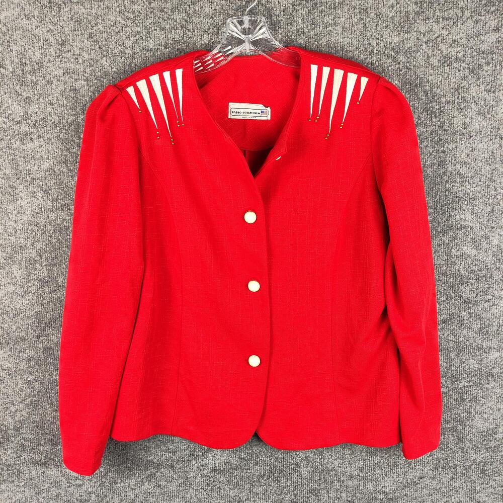 Vintage Pablo Collection Blazer Womens Large Red Beaded Shoulder Pads Jacket 80s
